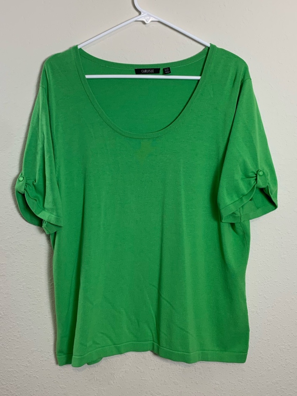 Carlisle Bright Green Knit Scoop Neck Short Sleeve Top XXL Girly